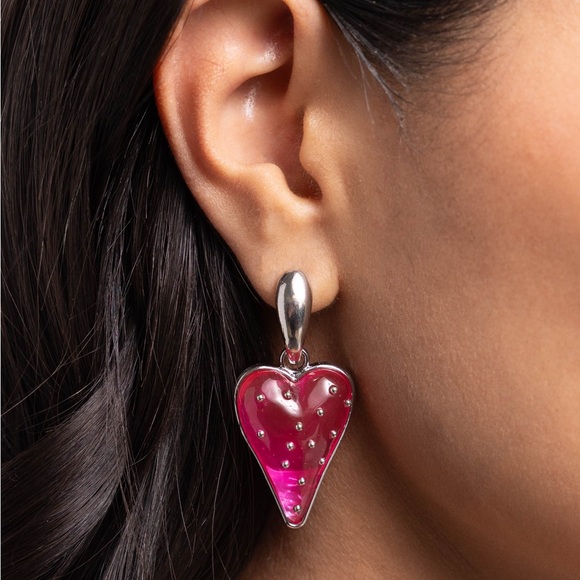 Pink Strawberry Heart Earrings - Picture 2 of 2